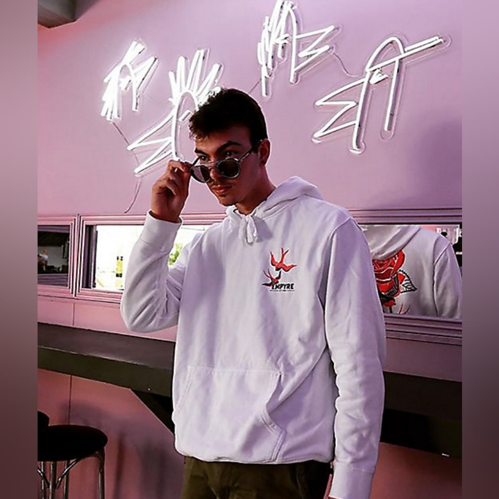 Empyre Swallows & Roses White Hoodie Sweatshirt Graphic Design
